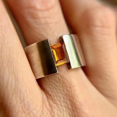 Modernist Handmade Sterling Silver Tension Set Orange Sapphire Ring Sz 9.5 23.5g 