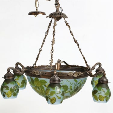 Early 20th C. French Art Nouveau Chandelier, signed Galle.