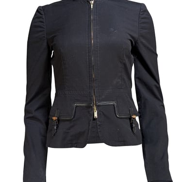 Gucci - Black Cotton Fitted Zipper Detail Jacket Sz 4