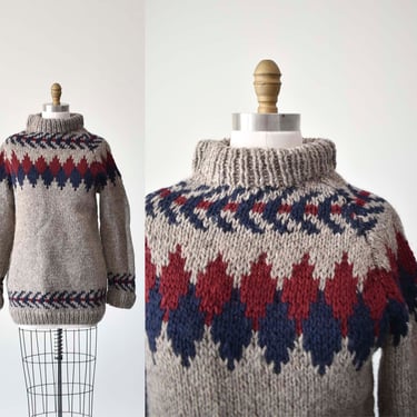 Vintage Argyle Sweater / Vintage Knit Sweater / 1970s Knit Sweater / Vintage Scandinavian Sweater / Heavy Chunky Knit Sweater Large 