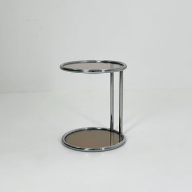 Mid century BauHaus Round Chrome & Glass side table Eileen Gray style , 1980s 