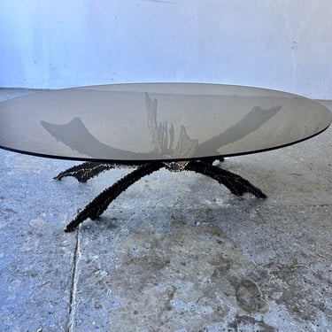Smoked Glass Black & Bronze 1970's Brutalist Sculpture Torch Cut  Coffee Table Attributed to Daniel Gluck 