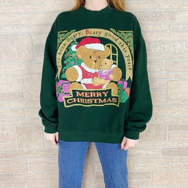 Vintage Santa Bear Holiday Pullover Sweatshirt 