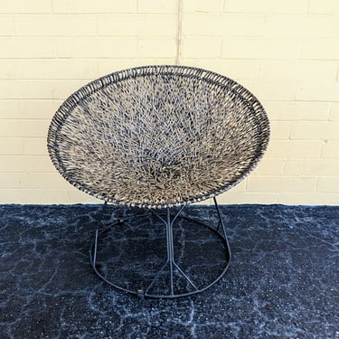 Funky Vintage Boho Woven Saucer Chair w Wrought Iron Base 