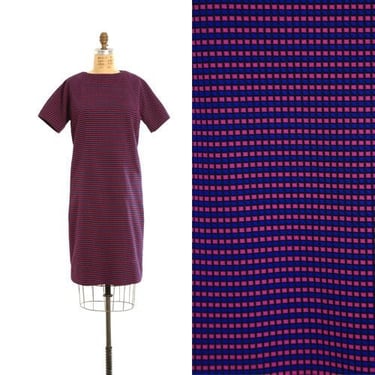 60s MOD midi dress | Vintage 1960s pink & purple square waffle shift dress 