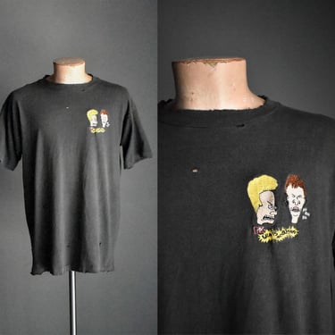 Vintage Beavis and Butthead Embroidered Tshirt / Vintage Beavis and Butthead Single Hemline Tee / Vintage 90s MTV Tshirt 