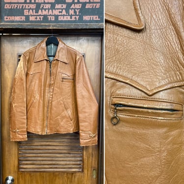 Vintage 1940’s Goatskin Workwear Pleated Backbelt Leather Jacket, Great Details, 40’s Vintage Clothing 