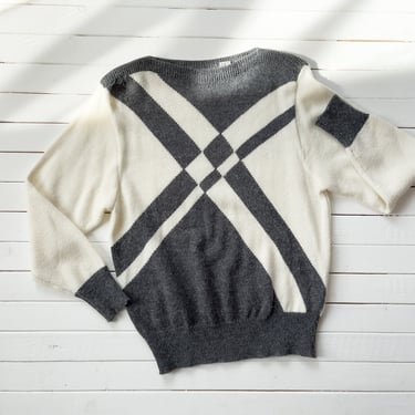 gray vintage sweater 80s 90s gray cream geometric pattern sweater 
