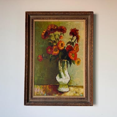 1960s Vintage Impressionist Floral Composition - Still Life Oil Painting by Vargas – Framed 