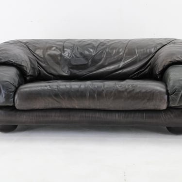 1970s Adjustable Wiener Werkstätte Brutalist Two-seater Leather Sofa / Vintage Armchair / Mid-century / Black Colour / 