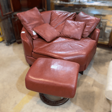 Burgundy Corner Lounge Chair with Ottoman