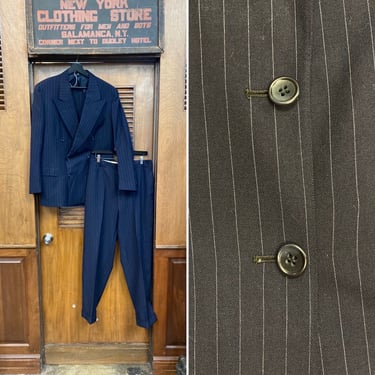 Vintage 1940’s Gangster Swing Blue Pinstripe 2 Piece DB Double Breasted Suit, Sportcoat, Blazer, Pants, Double Breasted, Pinstripe, Gangster 