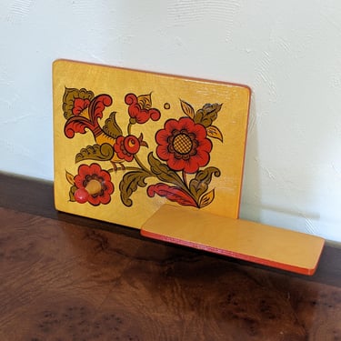 Vintage USSR Russian Folk Wall Shelf Hook with Handpainted Bird and Florals 