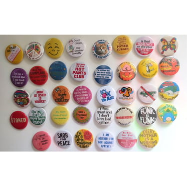 Vintage Style Pinback Buttons -  60s 70s 80s Misc. Novelty Pins - You Choose - Reproduction Retro Pin Button - 1.25" 