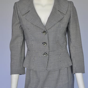 1950s grey white houndstooth skirt suit set S 
