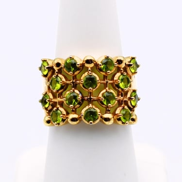 90's Ross-Simons 925 silver vermeil peridot size 7 ring, latticework sterling green gems ring 