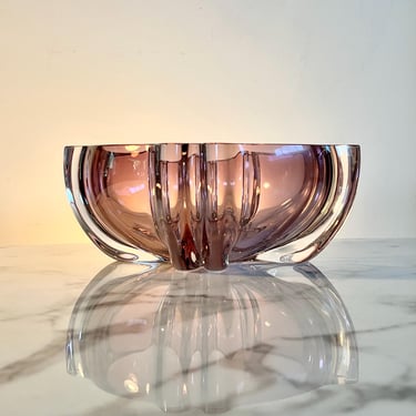 Art deco bowl in pink and clear glass signed Alfredo Barbini 