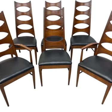 Mid-Century Modern Kent Coffey Perspecta Walnut Catseye Dining Chairs - Set of 6 