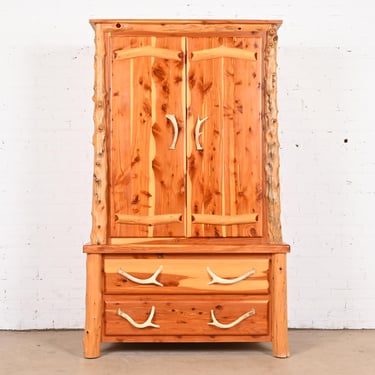 Amish Made Handcrafted Rustic Lodge Cedar and Faux Antler Armoire Dresser