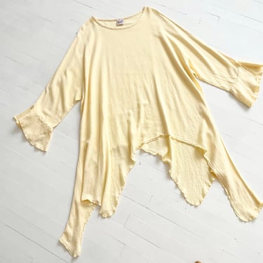 Vintage Pale Yellow Gauze Dress with Bell Sleeves 
