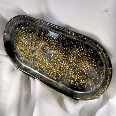 Decorative Black and Gold Resin Tray, Bedazzled, Holiday Gift, Home Decor, Table Decor, Centerpiece, Candle Tray, Jewelry Tray, Bathroom 