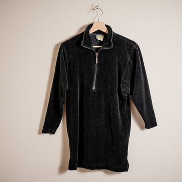 Vintage 90s Black Ribbed Quarter Sip Velvet Sweatshirt Size Small by Duffel 