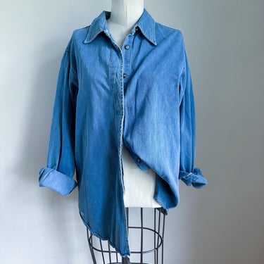 Vintage 1990s Denim Button Up Shirt / M-L 