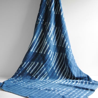 Vintage African Indigo Textile Blanket 68" x 48" 