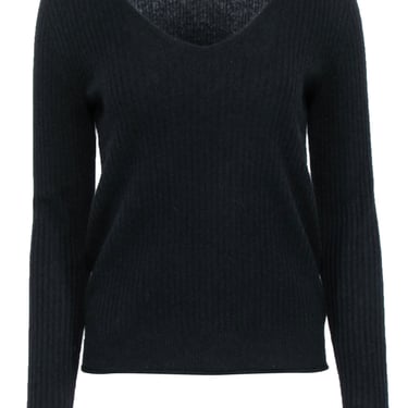 White & Warren - Black Cashmere Ribbed Sweater Sz S