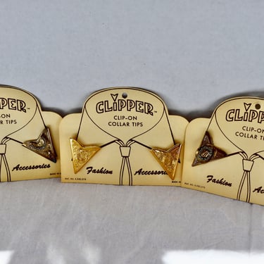 Vintage Clipper Clip-On Collar Tips Set of Three New Old Stock Silver Horse Saddle, Silver Cow Boy Hat and Gold Horseshoe Intricate Detail 
