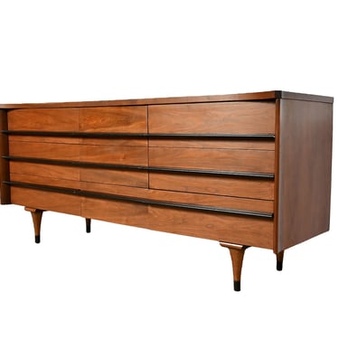 Walnut 9 Drawer Dresser Credenza American of Martinsville Mid Century Modern 