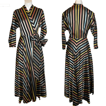1940's Rare Striped Taffeta Dressing Gown Size S