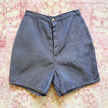 AS-IS *** Vintage 1960s 60s Blue Denim High Waisted Sanforized Pin Up Shorts (small) 