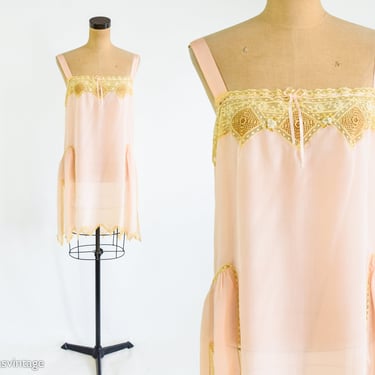 1920s Peach Silk Slip Lingerie | 20s Pink Silk Lingerie | Medium 