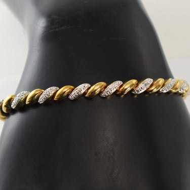 80's diamonds sterling Ross-Simons puffy bars bracelet, smooth silver vermeil textured 925 twisty links 