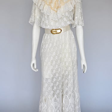 Edwardian lace and silk wedding dress set XS/S 