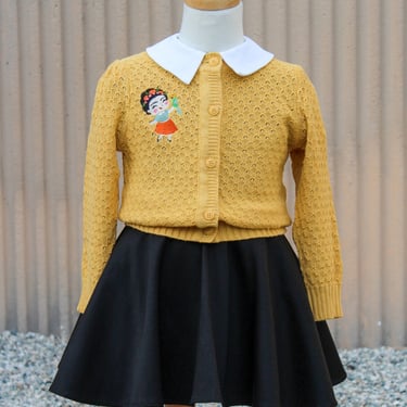 Girl's Frida Mustard Knit Sweater Cardigan 