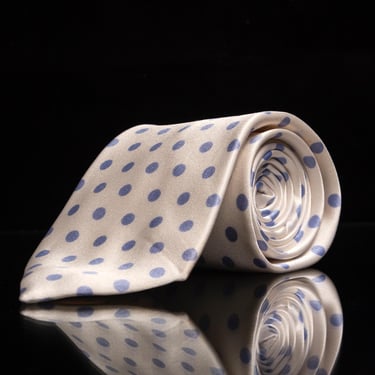 Bijan Pearl & Blue Polka Dot Silk Mens Tie 