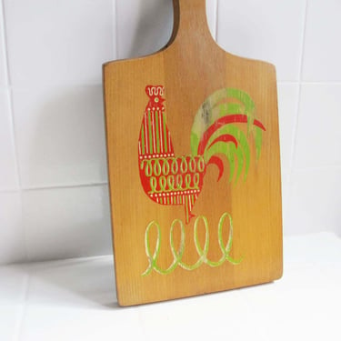 Vintage 60s Nevco Rooster Chicken Wood Paddle Art Wall Art - Country Cottage Farmhouse Rustic Kitchen Decor 