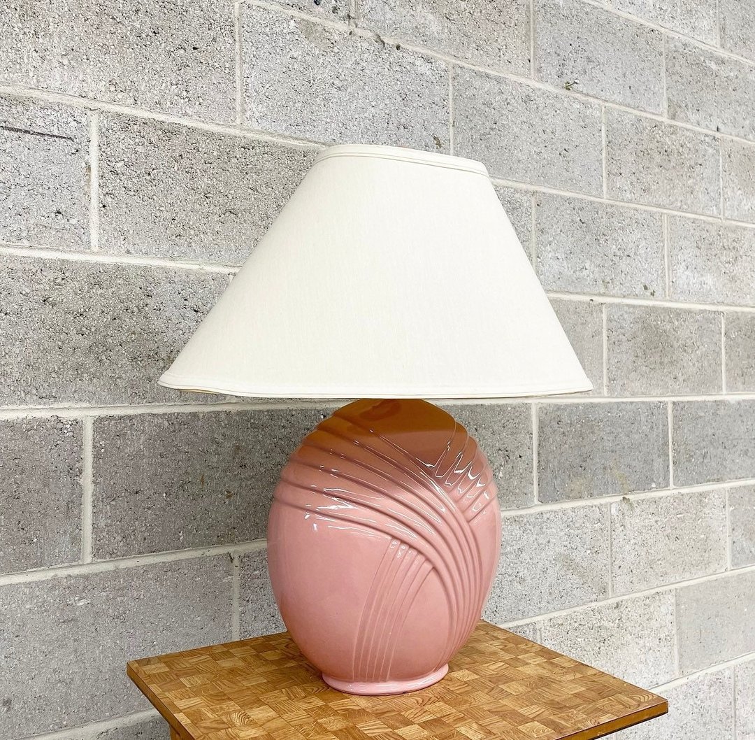 Large Retro 1980s Pink Art Deco Inspired Shell Table 2024 Lamp with Shade