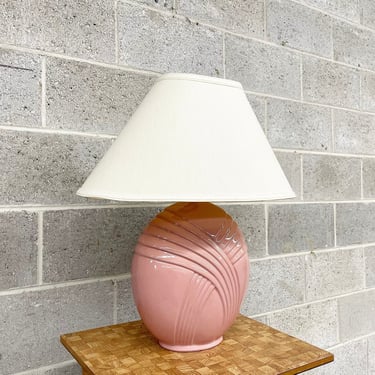 Vintage Table Lamp Retro 1980s Contemporary + Art Deco Revival + Pink + Ceramic + Wide Coolie Lampshade + Mood Lighting + Home Decor 