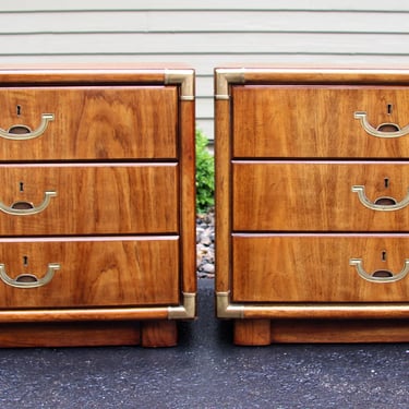 Mid Century Modern Accolade Campaign Style Nightstands by Drexel S/2 