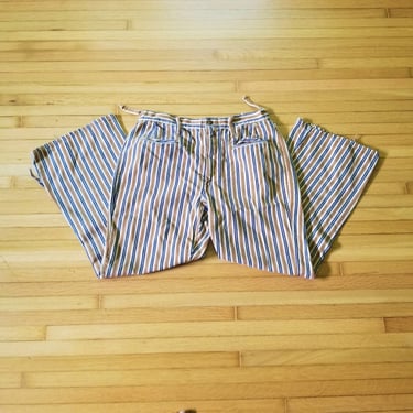 Vintage 1970's Sanforized Cotton Bellbottom Flare Festival Style Pants / Women's 32-33 Waist / Carpenter Striped 