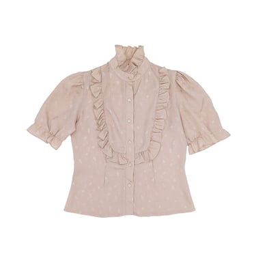 Vintage Ruffle Neck Shirt / Sheer Cream Blouse / 90's Femme