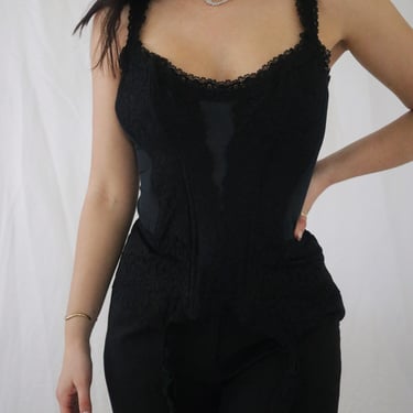 Vintage Black Lace Corset Top - Large/XL 