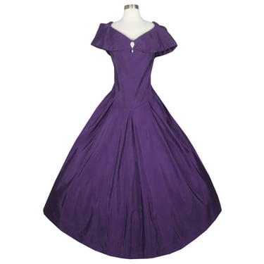 Vintage 80s 90s Purple Collar Off Shoulder Full Pleated Skirt Prom Gown Party Dress 1X Plus Size Formal Womens Dance Costume Long Faille 