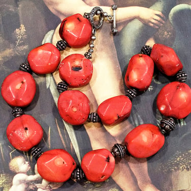VINTAGE: Large Faceted Natural Coral Necklace - Chunky Necklace - SKU 4-C6-00029800 