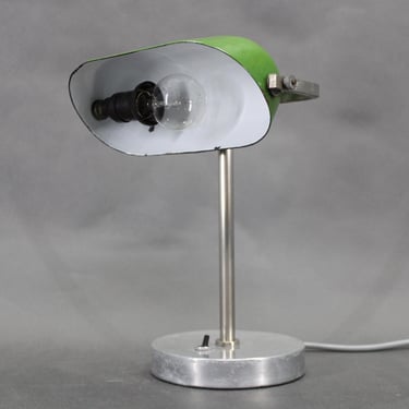 1940s Art Deco Nickel Banker Table Lamp, Czechoslovakia 