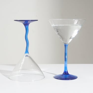 Blue Wavy Stem Martini Glass 