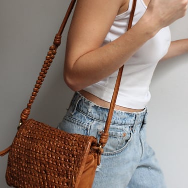 Intricate Vintage Woven Leather Shoulder Bag